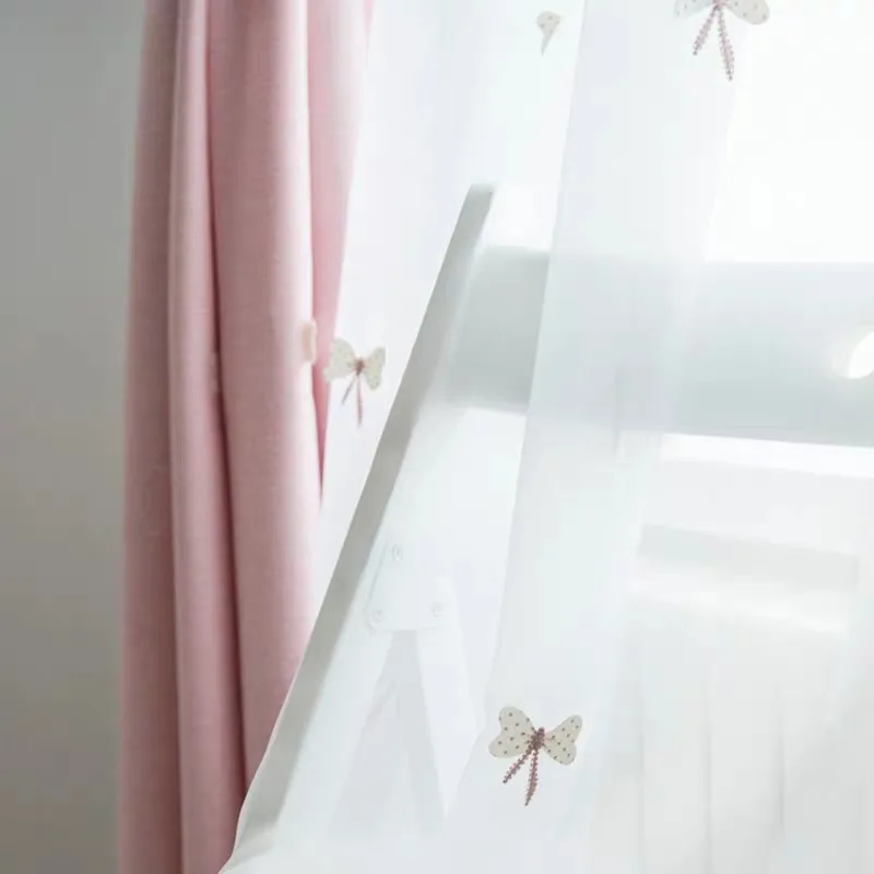 tulle New luxury chenille embroidered curtains finished custom for living room high quality pink blue curtains for bedroom girls room - Цвет: tulle