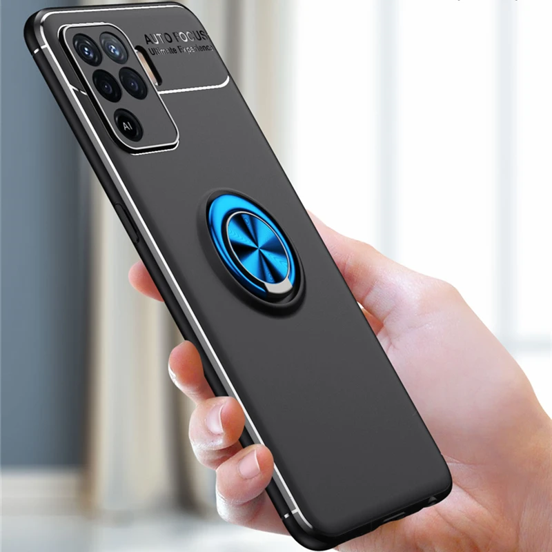 Soft Silicone Shockproof Case For OPPO Reno 5 Lite Phone Metal Finger Ring Back Cover 5F | Мобильные телефоны и