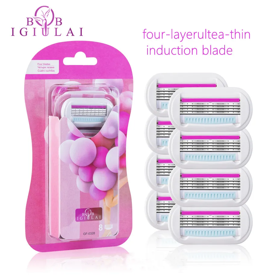 IGUETTA Pink Women Replacement Kit for Underarm Shaving Private Part Hair Removal Knife Four-Layer Induction Can Replace Blade | Красота и