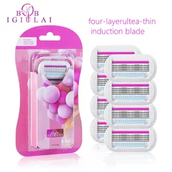 IGUETTA  Pink Women Replacement Kit for Underarm Shaving  Private Part Hair Removal Knife Four-Layer Induction Can Replace Blade