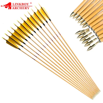 

Linkboy Archery Pure Carbon Arrow ID6.2mm Bamboo Skin Arrrows 5inch Turkey Feather Compound Traditional Bow Hunting 12pcs