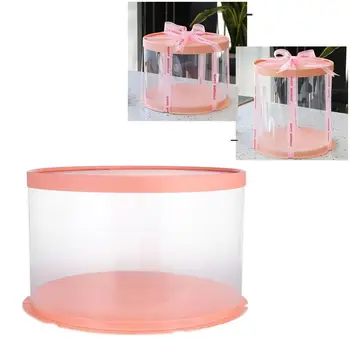 

Plastic Cake Box Round Cake Packaging Boxes Transparent Organizer for Home Dessert Shop (Pink, Single-layer) (10inch/8inch)