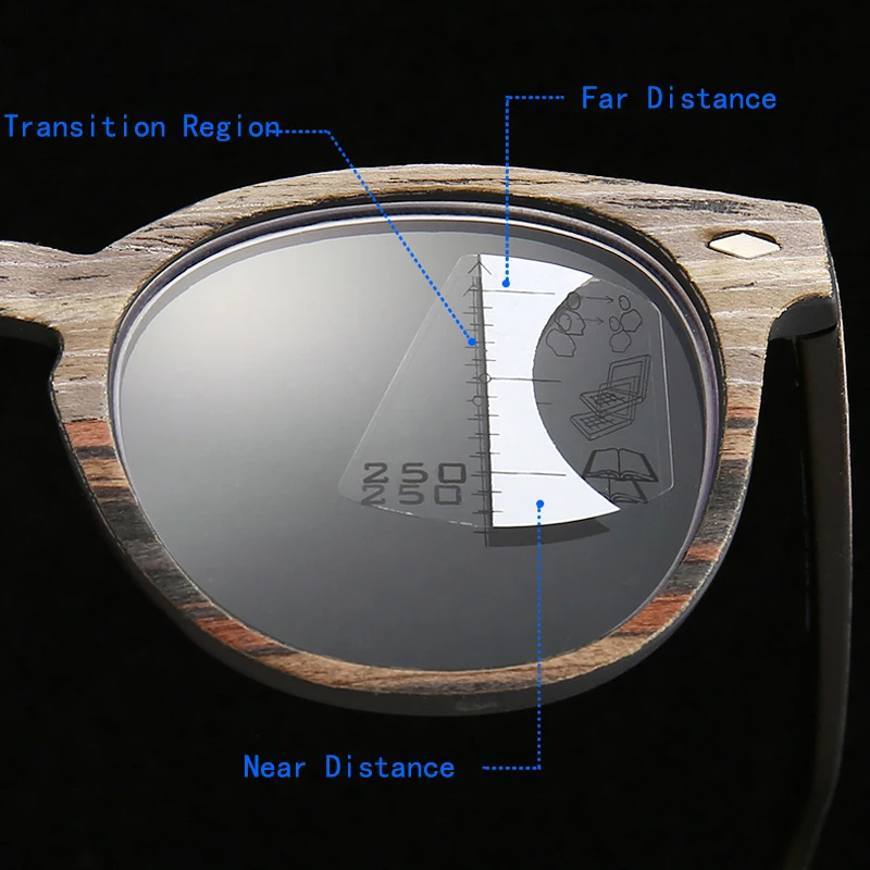 Seemfly, прогрессивные, Мультифокальные очки для чтения, для мужчин и женщин, Круглые, под дерево, пресбиопические очки, близкий взгляд, диоптрийные очки