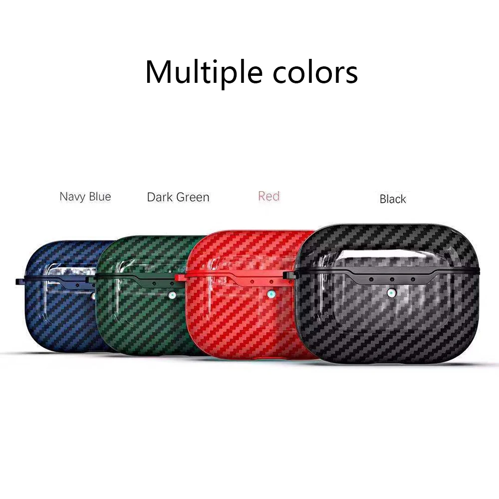 For AirPods Pro Case Carbon Fiber Litchi Grain Shockproof Earphones Protective Cover with Keychain For Air Pods Pro Case
