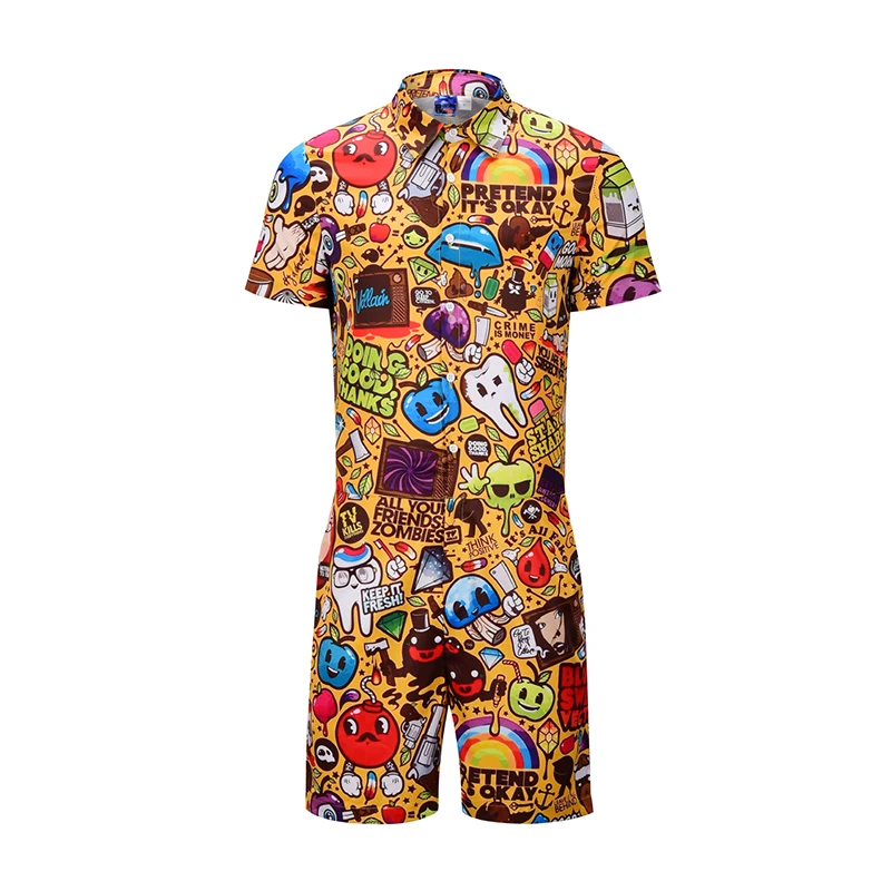 Short Mens Jumpsuits Pyjamas Fashion Pajamas Men's Sleepwear Short Sleeves Jumpsuit for Male Full Cartoon Printing Adult Onesie Short Mens Jumpsuits Pyjamas Fashion Pajamas Men's Sleepwear Short Sleeves Jumpsuit for Male Full Cartoon Printing Adult Onesie