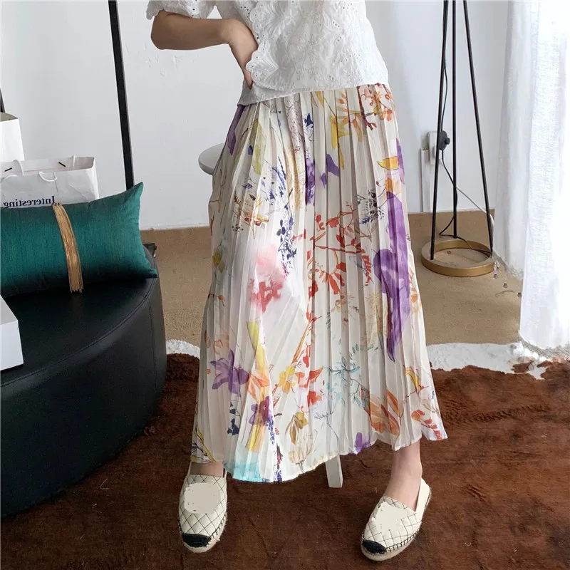 

2019 Fashion Floral Print Women Maxi Skirts Runway High Waist Pleasted Skirt Female Summer Fall Skirts Vestidos Clothes
