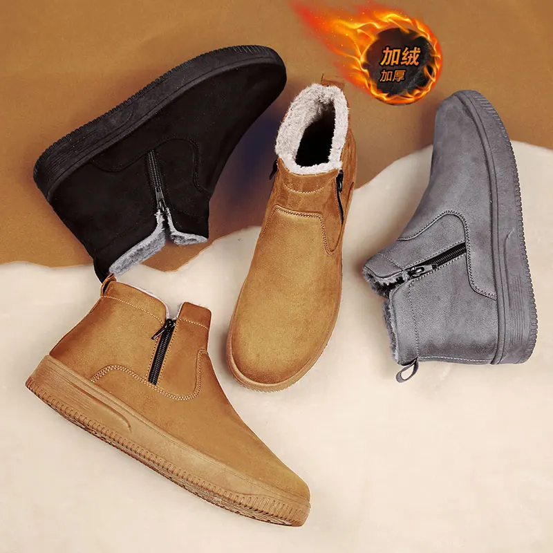 

men snow boots korean trend winter warm moccasins homme comfortable fashion suede leather casual designer flats high quality