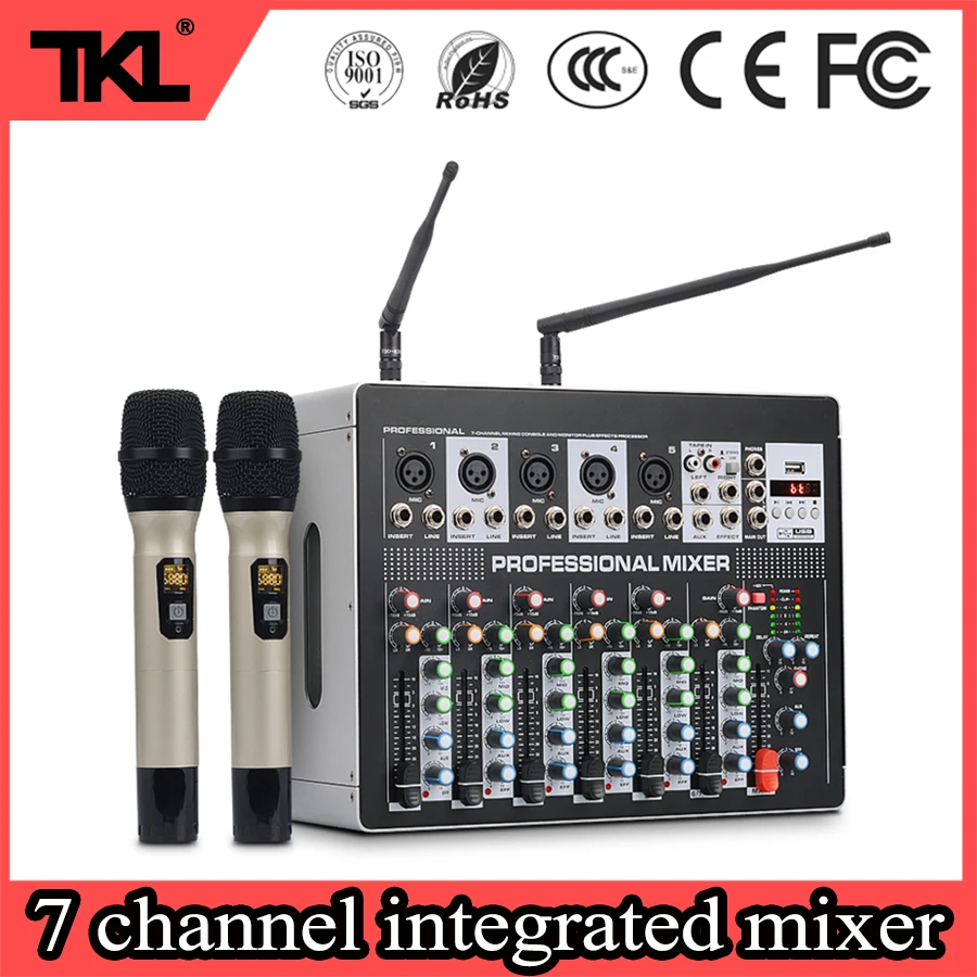 US $219.57 TKL 7 Channel Audio Mixer Wierless Micophone Sound Mixing 600W2 Power Amplifier Bluetooth Mp3 For Family Party Kalaok DJ Mixer