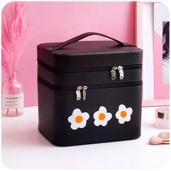 

Large Capacity Double layer women's cosmetic bags Travel Portable Makeup Bag Organizer Korean Fashion Floral Cosmetic Case bag