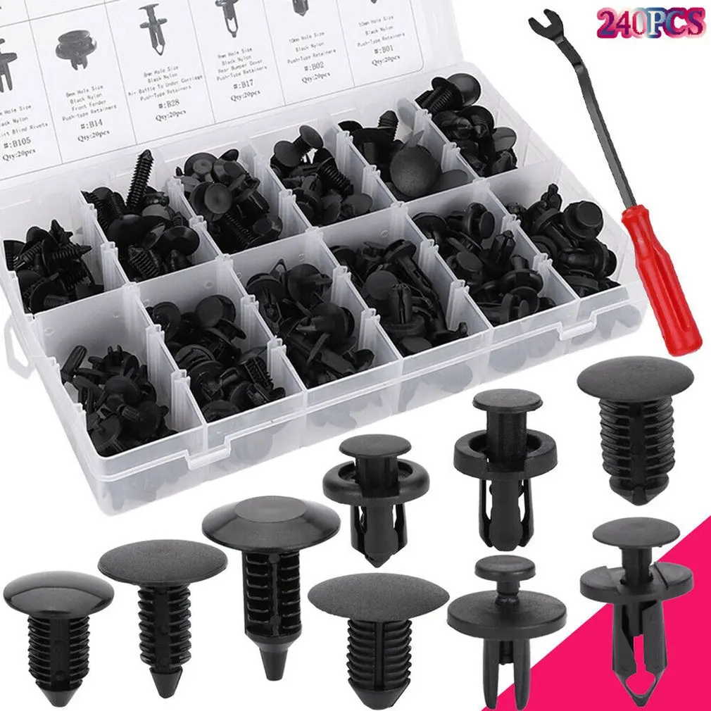 

240 Pcs Plastic Buckle Push Pin Rivet Car Push Retainers Kit Car Buckle Set Bumper Plastic Buckle Strong Flexibility