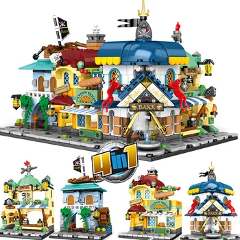 

Kids Toys Architecture Pirate Street View Building Blocks 4 IN 1Bricks DIY Educational Toys For Kids Model Kit Christmas Gifts