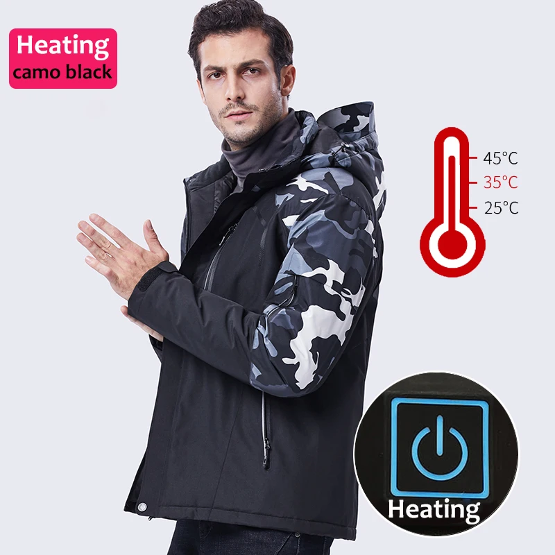 

Men Winter Jacket Electrical Heated Warm Parka Winter Coat Hooded Camouflage Windbreaker Jacket Men Size 6XL 8XL Dropshipping