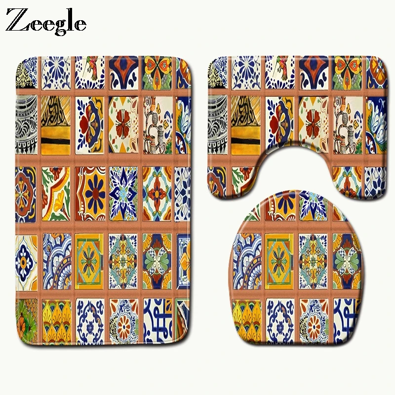 Zeegle коврик для ванной комплект Противоскользящий коврик для ванной комнаты Впитывающий Коврик для ванной комнаты моющийся коврик для туалета фланелевый 3 шт. набор для туалета
