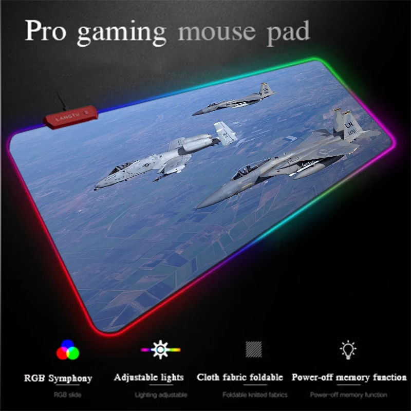 Yuzuoan геймерский компьютерный коврик для мыши самолет RGB коврик для мыши светодиодный светильник ing нескользящий удобный коврик Регулируемый дыхательный светильник