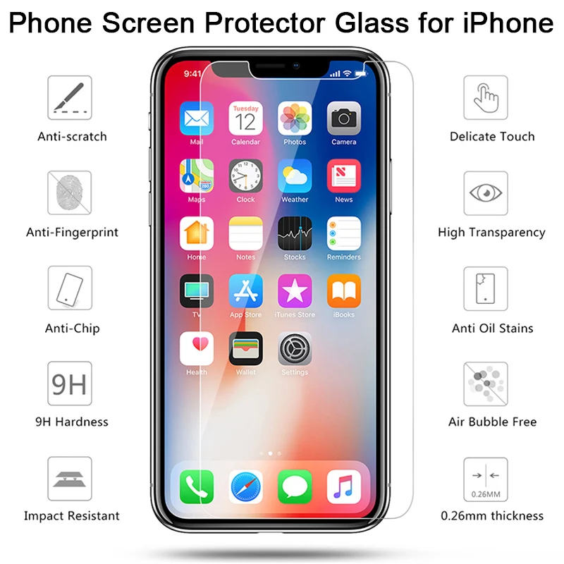 2 шт.! Защитная пленка для iPhone X XR XS 11 Pro Max закаленное стекло 7 8 6 6S Plus 5 SE 4 | Мобильные