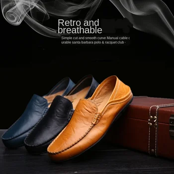 

Mocassin Homme Shoes Male Summer Genuine Leather Brown Black Blue Casual Driver Slip-on Loafers