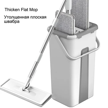

Thicken Hand Free Squeeze Mops Flat Mop Bucket Steel Handle Wet Dry Floor Cleaning Mop 360 Rotatable Heads With Reusable Mop Pad