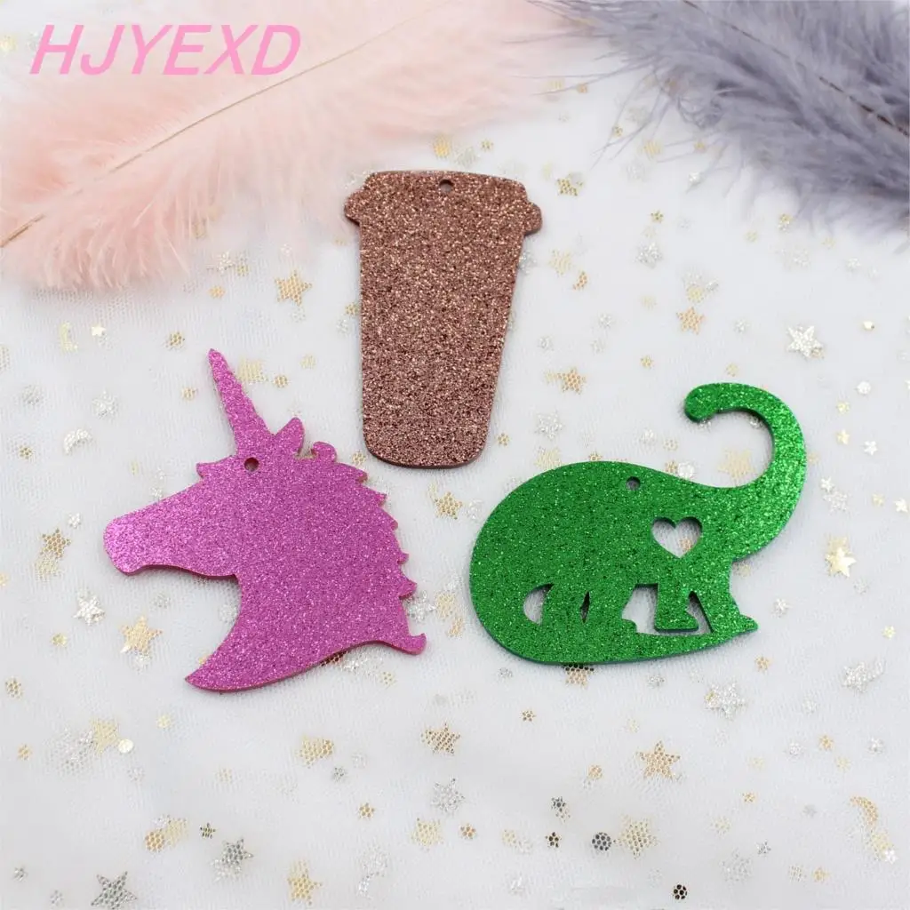 

76mm Acrylic Keychain Green Glitter Dinosaur Pink Glitter Unicorn Coffee Glitter Cup Monogram Keychain Party Gift 3in-AC1576