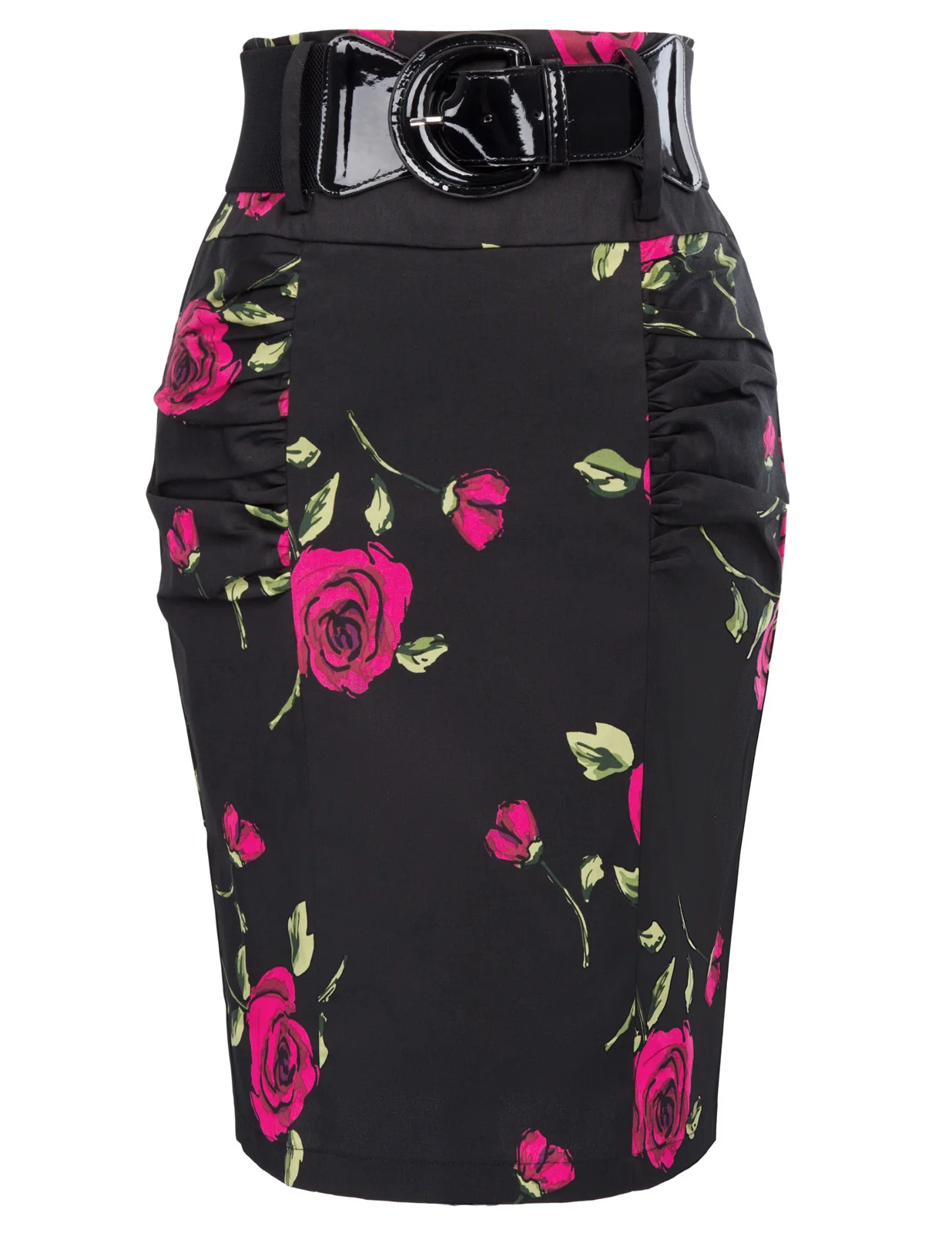 Хлопчатобумажная юбка для девочек в стиле ретро; в винтажном стиле; вечерние офисные юбки элегантные женские Для женщин гофрированная деталь цветок для работы из органической кожи юбка-карандаш с широким поясом