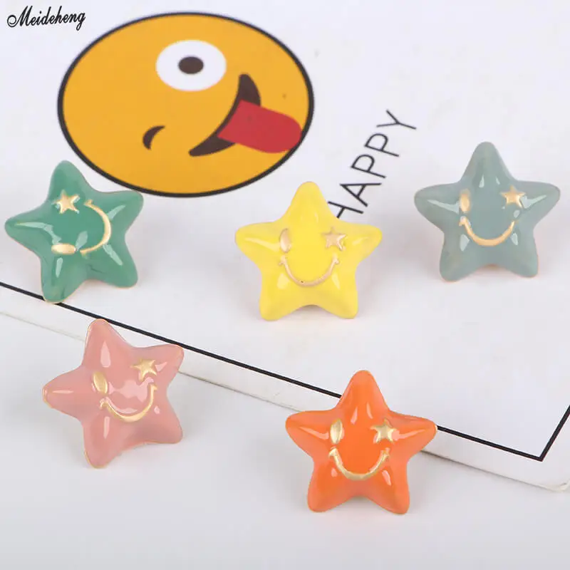 

Fashion Korea Japan Alloy Back Hole Beads Smiling Face Pentagram Kids Hair Ornament Headdress Rope Hairdressing DIY Accessory