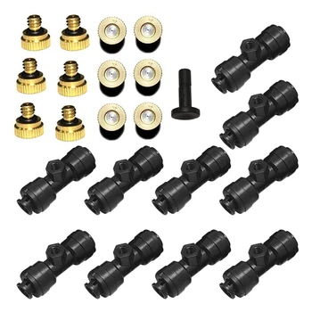 

Misting Nozzles Kit 12Pcs Brass Mister Nozzles 0.4mm 10/24 UNC, 10Pcs Thread Misting Nozzle Tees 1/4 Inch Slip-Lok