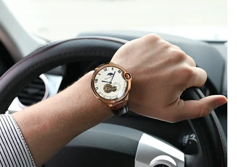 Супер роскошные мужские Tourbillon, полые механические часы, модные повседневные часы с водным призрачным подъемным циферблатом, Мужские автоматические наручные часы
