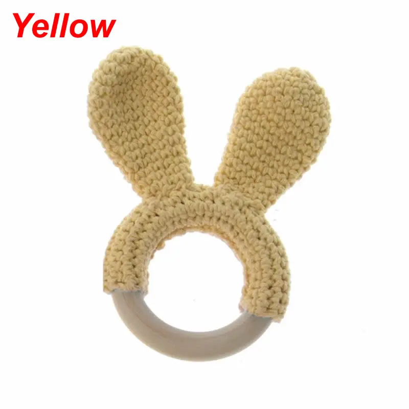 Yellow Прорезыватель для зубов Кролик уха крючком деревянное кольцо безопасный органический деревянный Прорезыватель для зубов игрушка-погремушка - Цвет: Yellow