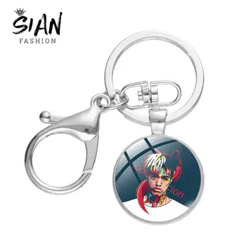 

SIAN Famous Rap Singer XXXTentacion Painting Pendant Keychains XXXTentacion Round Glass Cabochon Loster Key Rings Fans Souvenir