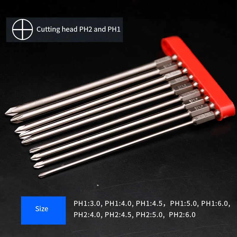 

9Pcs Phillips Bits Hex Socket Screwdriver Drill Head PH1 / PH2 150mm Screwdriver Hex 1/4"