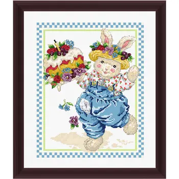 

Pastoral Style Precision Printing Fishxx Cross Stitch Kit A2222 Birthday Cake Bunny Home Handmade Embroidery Cartoon Painting