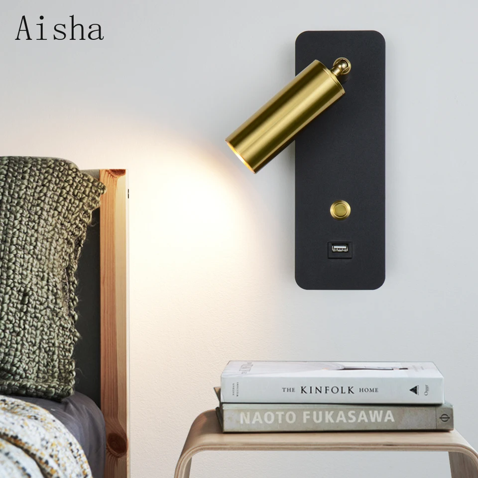 

Modern LED Wall Lamp 7W White/black Wall Light with Switch and USB Lamp Corridor Aisle Bedroom Lighting Art Wall Sconce