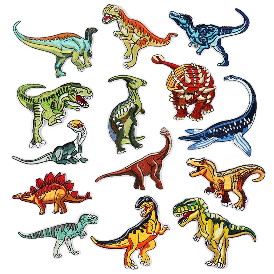 14pcs cartoon dinosaur iron patch embroidered cloth patch for children's clothing badge for ironing decor Sewing clothes pattern