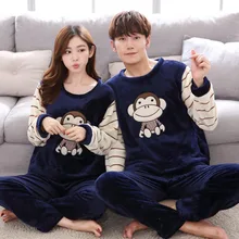 Пара пижам унисекс для взрослых, зимняя мужская пижама, комплект теплой фланелевой утолщенной домашней одежды из 2 предметов, женская одежда для сна с рисунком животных