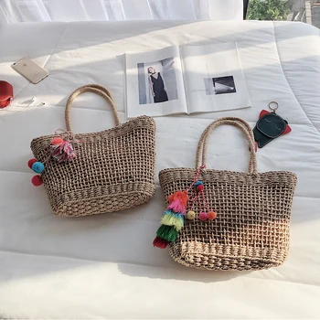 

Straw Woven Bag 2020 New Small Fresh Women's Holiday Beach Bags Hollow Out One Shoulder Portable Casual Tote C775