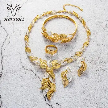 

Viennois Jewelry Set For Women Mix Color Leaf Design Pandent Necklace and Stud Earrings Jewelry Set 4 in 1 Set For Women