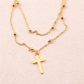 

Hand-Made the United States Titanium Steel Vintage Cross Female Long Multi-Layered Necklace gold chain