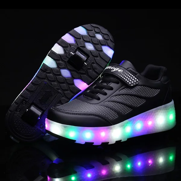 616 Black Heelies/светильник; кроссовки с двумя колесами для мальчиков и девочек; повседневная обувь на роликах для девочек; Zapatillas Zapatos Con Ruedas - Цвет: 616 Black
