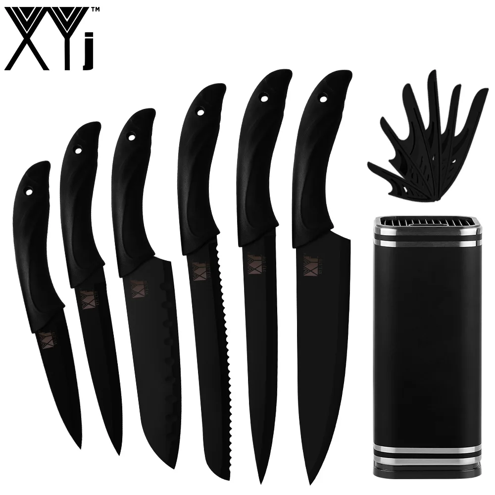 全黑色塑料鸟嘴柄6件套+8寸大号黑色橡塑钢筒刀座