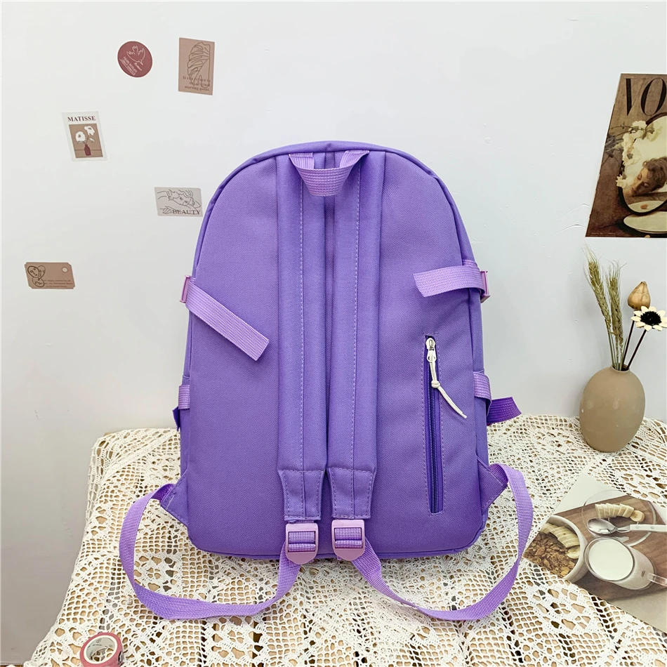 4 Piece Set of High Quality Solid Color Women's Backpack Transparent Waterproof Nylon School Bag for School Teenagers Girls Sac