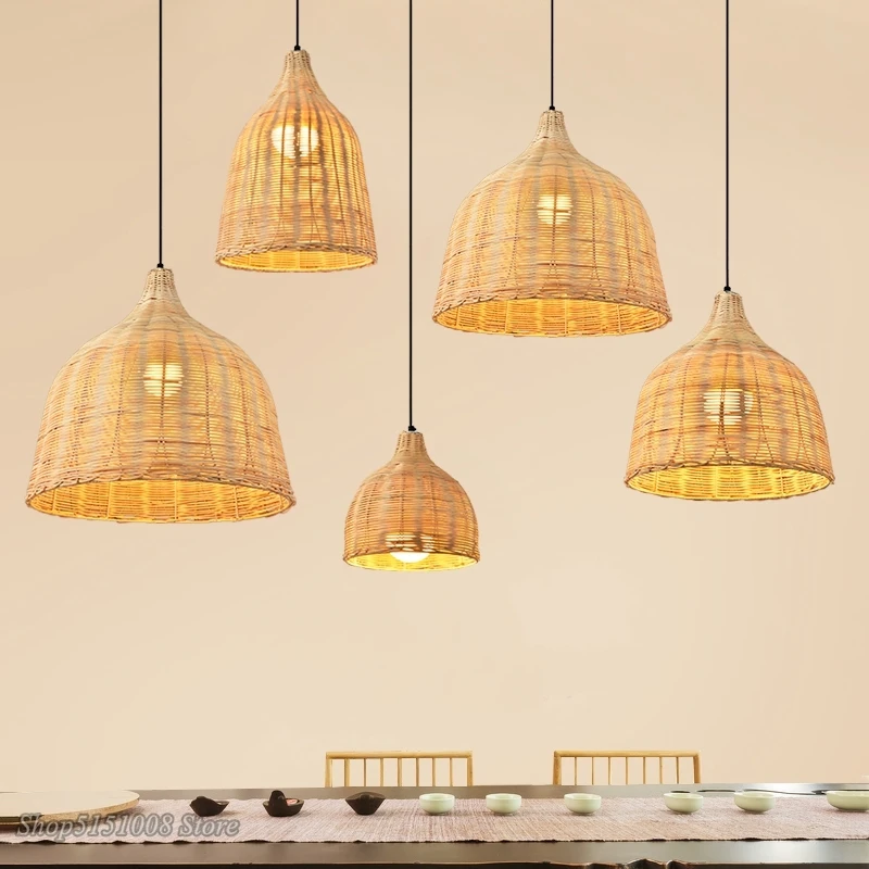 new Chinese Handmade Rattan Weaving Pendant Lights Dinning Room Cafe Hanging lamps Home Decor Bamboo Led rattan lamp Luminaria afbeelding