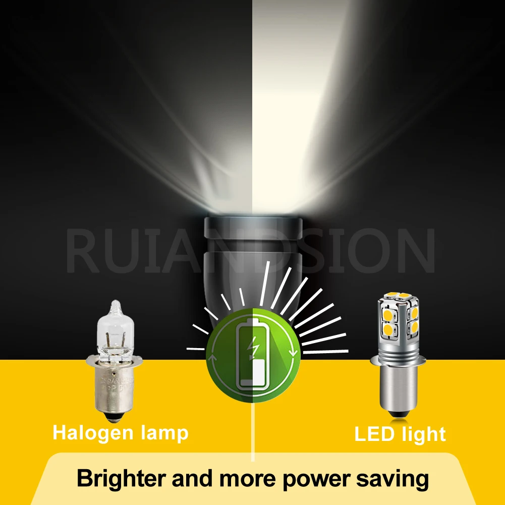 RUIANDSION 1Pcs E10 P13.5S PR2 3030SMD 6000K 4300K ??Maglite 손전등 전구 6V-40V 9V 12V 18V 24V 4D 6D 9D 토치 4-9 셀 600Lm