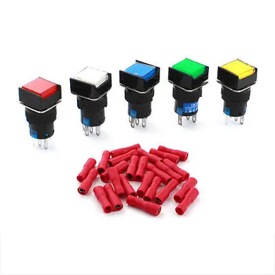 

5Pcs AC220V Light SPDT Locking Rectangle Pushbutton Switch w Female Connectors