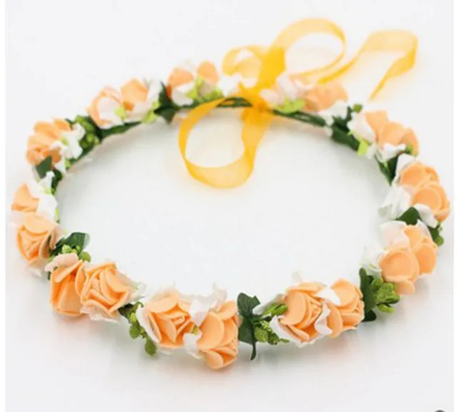 Princess Flower Crown Floral Headbands Bride Bohemian Head Wreath Hairbands Beach Headwear Wedding Beach Party Hair Accessories Orange