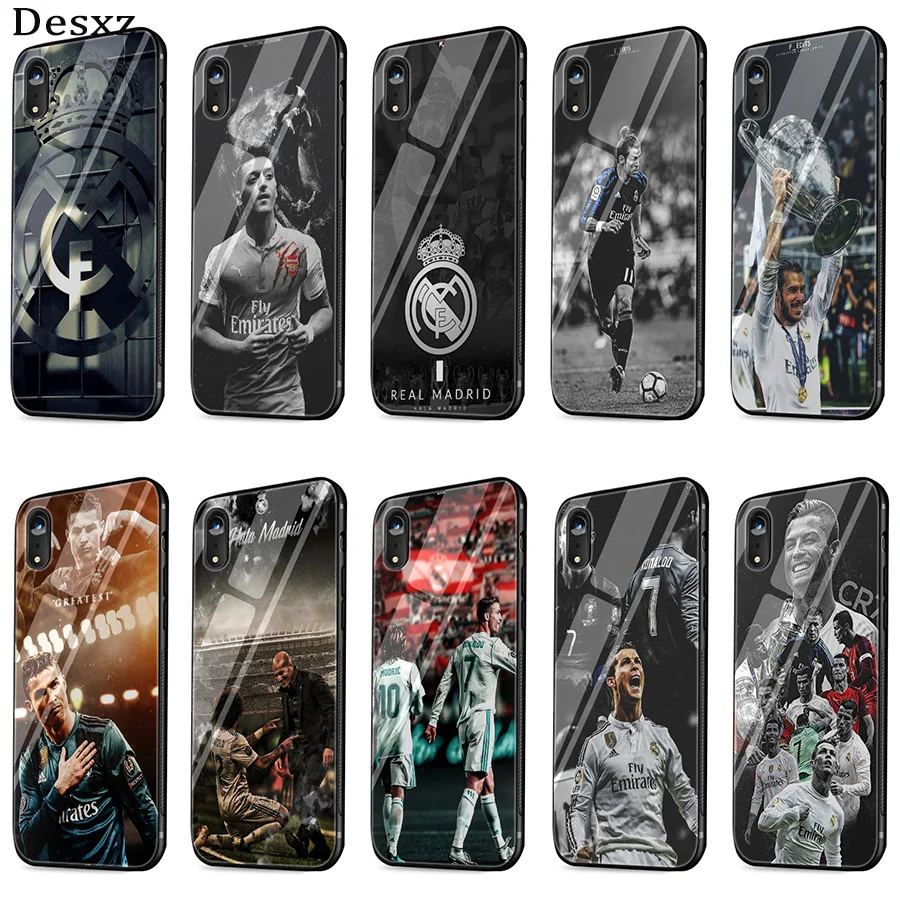 

Glass TPU Phone Case Cover for iphone 5 5s SE 6 6s 7 8 Plus X XR XS Max Real Madrid Equipo negro Shell