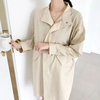 

Autumn 2020 windbreaker women temperament long trench solid color casual Slim long-sleeved cotton overalls coat female