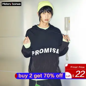 

Metersbonwe 2020 spring Basic Hoodies Male Fake two Sweatshirts High Quality Letter print Fashion Men Hooded Skateboard Hoodies