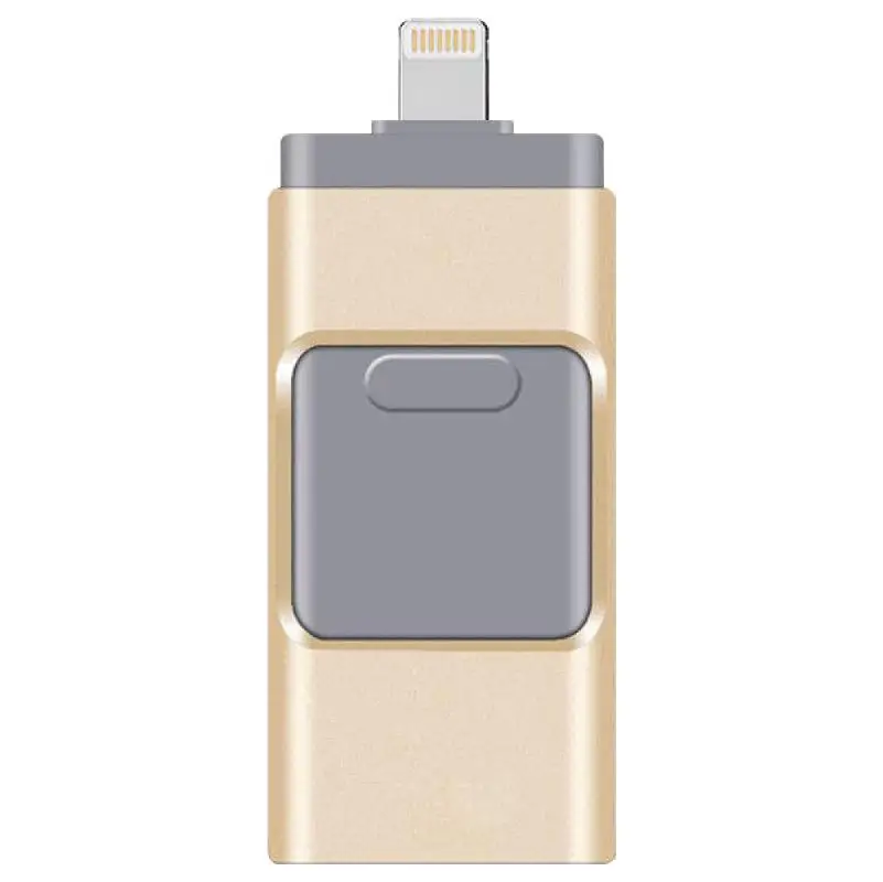 Usb iPhone флэш-накопитель Usb флеш-накопитель 3 в 1 Освещение USB 3,0 зашифрованный флеш-накопитель 16 Гб для Apple IOS, Android и ПК - Цвет: Gold