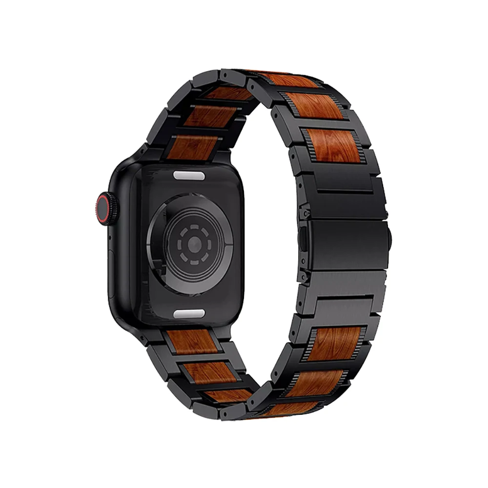 Ремешок из дерева и нержавеющей стали для iWatch Apple Watch Series SE 6 5 4 3 2 1 44 мм 42 40 38 ремешок