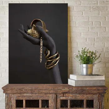 

Modern 1 Panel Printed Black and Gold Hand Bracelet Painting on Canvas African Wall Art Picture for Living Room Home Decoration