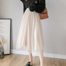 JUAYKALA Женская Золотая Бархатная плиссированная юбка осенняя и зимняя новая Асимметричная сетчатая юбка с высокой талией юбка-трапеция Женская